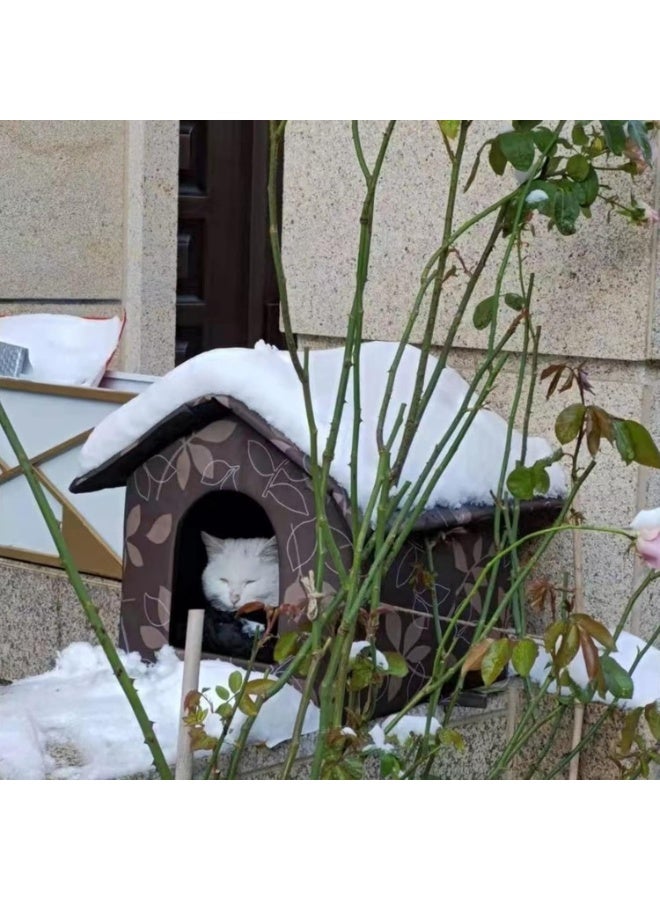 jaexest بيت قطط خارجي مقاوم للعوامل الجوية، مأوى حيوانات أليفة صغير معزول ودافئ للقطط الضالة والبرية، منزل للقطط بستارة شفافة مقاومة للرياح (تصميم ريفي أنيق) - Image 3